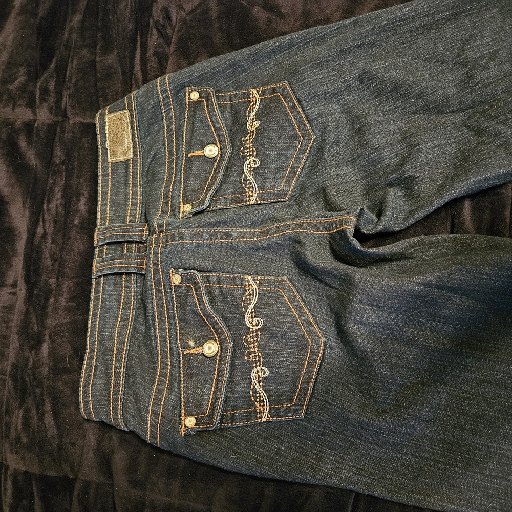 Industrial Cotton Denim Jeans with Gold Stitching